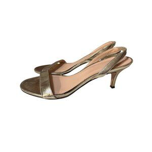 J.Crew Womens Metallic Gold Slingback Heels Size 9.5 Leather Upper